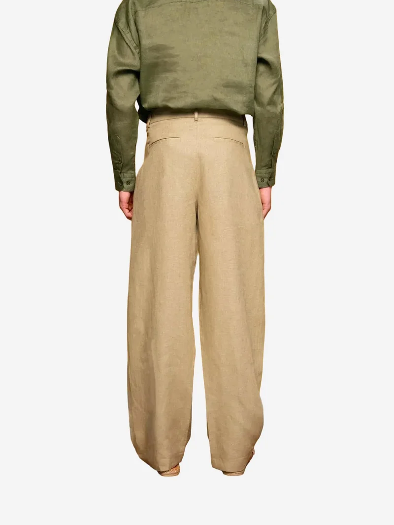 Giesto Khaki Green GIESTO Linen Pleated Straight Leg Pants for Men | Best Price UAE